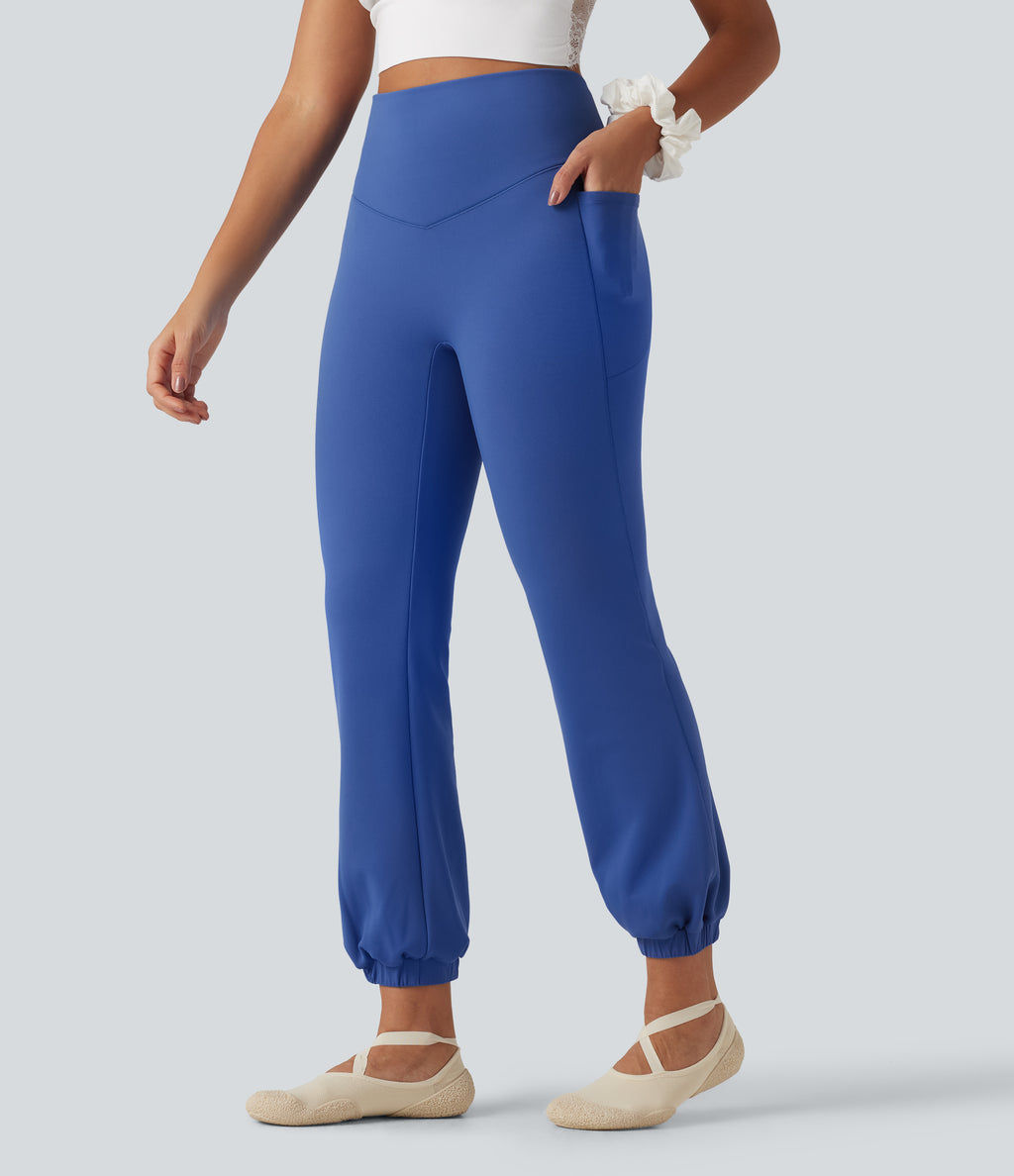 High Waisted Tummy Control Fleece Dance Balloon Joggers with Pockets — Beaucoup Blue — view 3