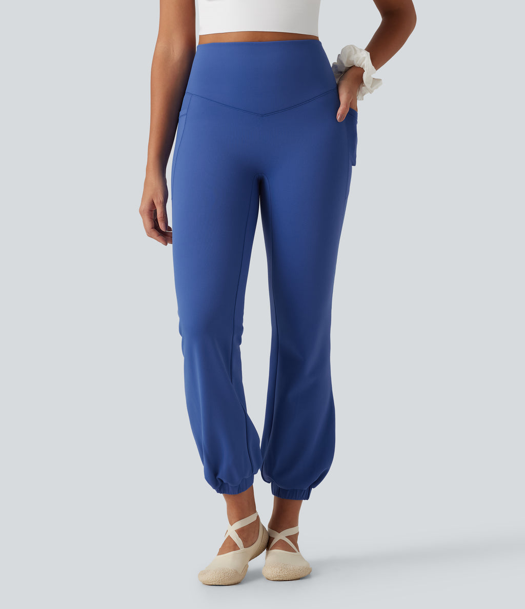 High Waisted Tummy Control Fleece Dance Balloon Joggers with Pockets — Beaucoup Blue — view 2