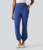 High Waisted Tummy Control Fleece Dance Balloon Joggers with Pockets — Beaucoup Blue — view 2