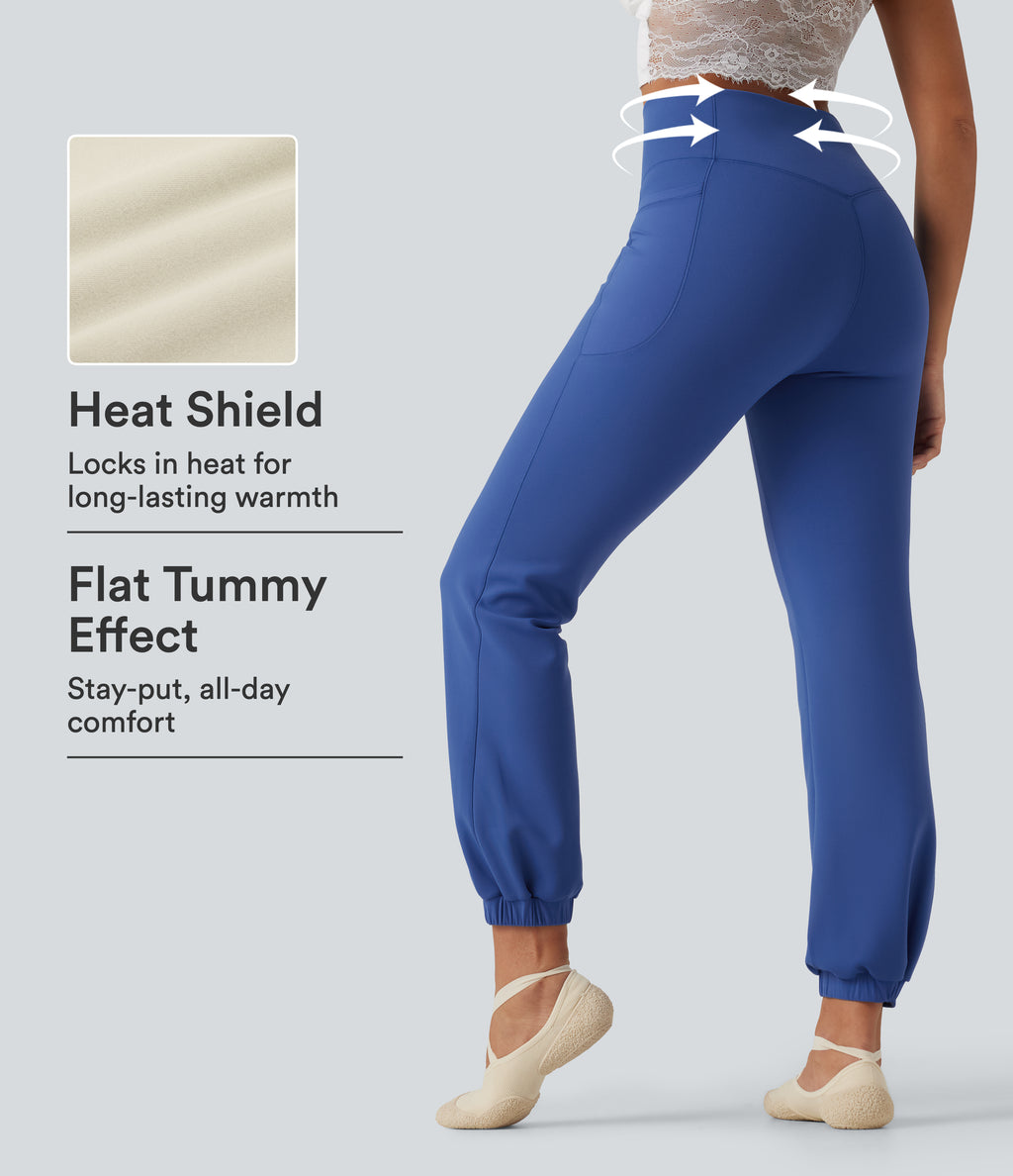 High Waisted Tummy Control Fleece Dance Balloon Joggers with Pockets — Beaucoup Blue — view 1