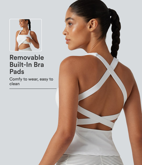 Airy Square Neck Built-in Bra InstantCool Training Tank Top-Longer Length-UPF50+ DD-F Cups — White — view 1