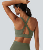 SpeedWave Medium Support U Neck Built-in Bra Quick Dry Running Sports Bra DD-F Cups — Unripe Olive Green — view 2