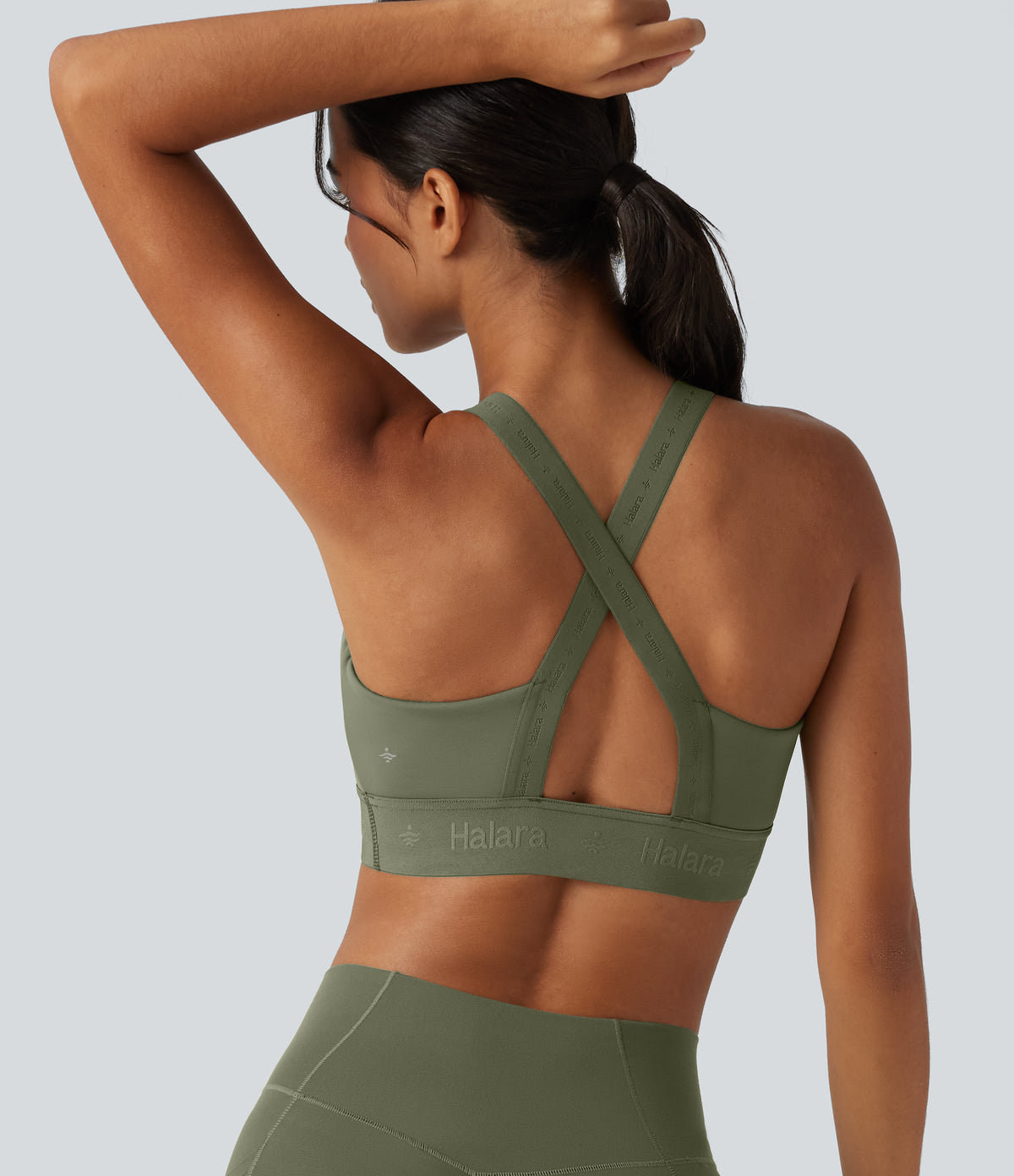 SpeedWave Medium Support U Neck Built-in Bra Quick Dry Running Sports Bra DD-F Cups — Unripe Olive Green — view 2