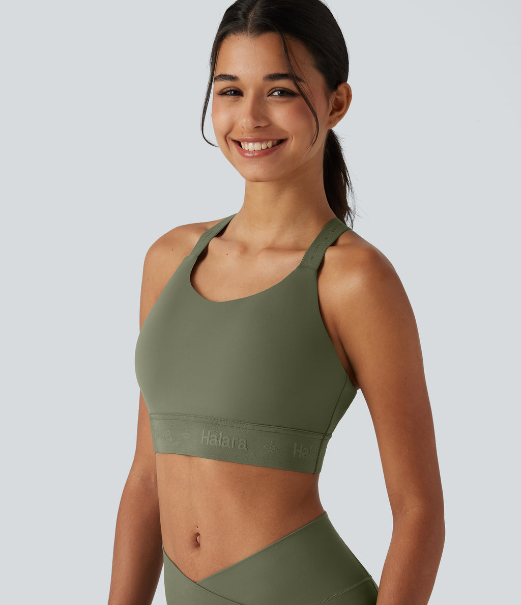 SpeedWave Medium Support U Neck Built-in Bra Quick Dry Running Sports Bra DD-F Cups — Unripe Olive Green — view 3