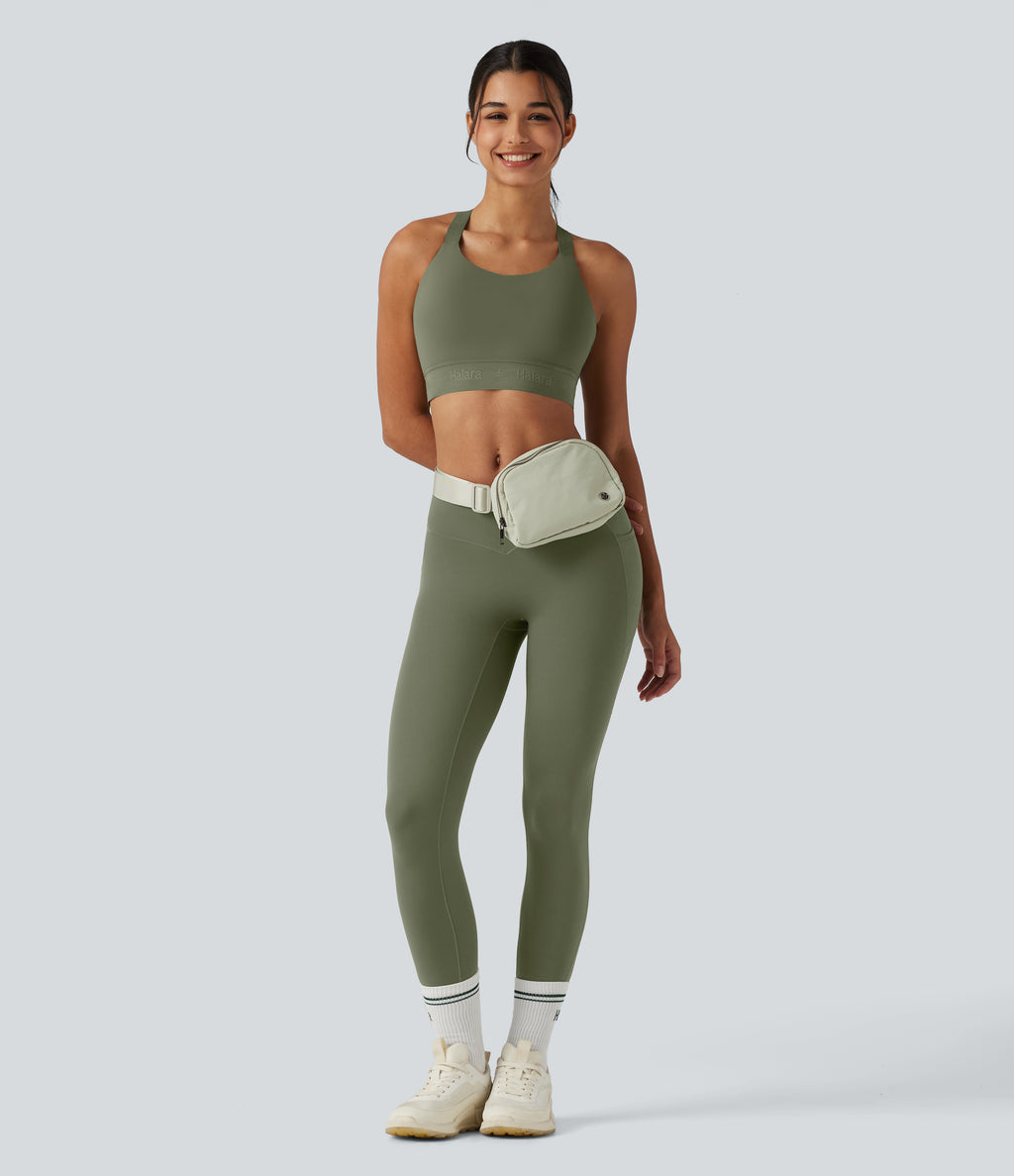 SpeedWave Medium Support U Neck Built-in Bra Quick Dry Running Sports Bra DD-F Cups — Unripe Olive Green — view 7