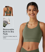 SpeedWave Medium Support U Neck Built-in Bra Quick Dry Running Sports Bra DD-F Cups — Unripe Olive Green — view 1