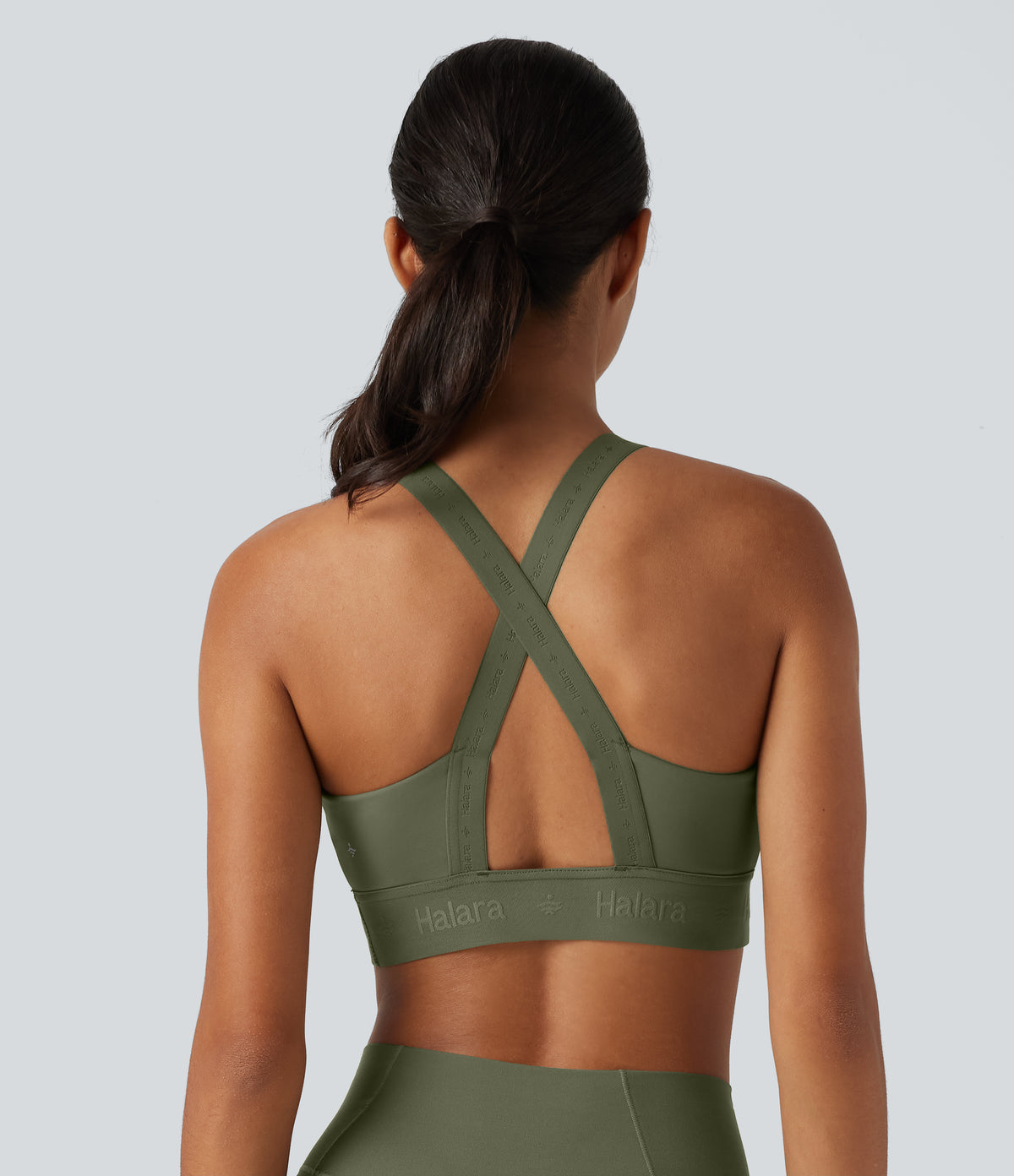 SpeedWave Medium Support U Neck Built-in Bra Quick Dry Running Sports Bra DD-F Cups — Unripe Olive Green — view 4