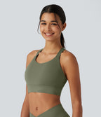 SpeedWave Medium Support U Neck Built-in Bra Quick Dry Running Sports Bra DD-F Cups — Unripe Olive Green — view 5