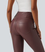 High Waisted Stretchy PU Fleece Casual Leggings with Pockets — Andorra — view 5