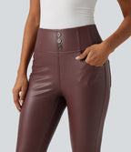 High Waisted Stretchy PU Fleece Casual Leggings with Pockets — Andorra — view 4