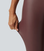 High Waisted Stretchy PU Fleece Casual Leggings with Pockets — Andorra — view 6