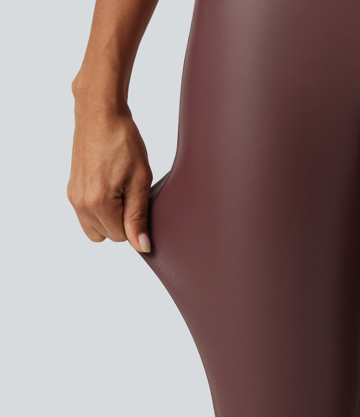 High Waisted Stretchy PU Fleece Casual Leggings with Pockets — Andorra — view 6