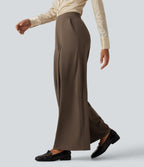 Mid Rise Wide Leg Baggy Work Trousers with Pockets — Chocolate Martini — view 3
