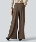 Mid Rise Wide Leg Baggy Work Trousers with Pockets — Chocolate Martini — view 2