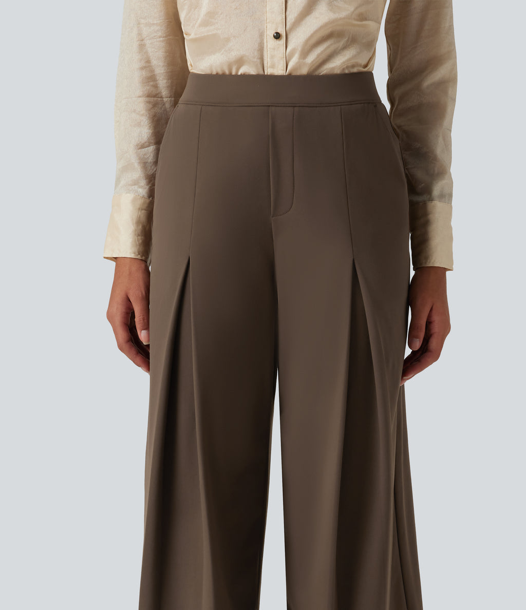 Mid Rise Wide Leg Baggy Work Trousers with Pockets — Chocolate Martini — view 4