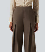 Mid Rise Wide Leg Baggy Work Trousers with Pockets — Chocolate Martini — view 4