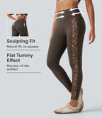 Leopard Print High Waisted Tummy Control Butt Lifting Yoga Leggings with Pockets — Hot Fudge — view 1