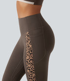 Leopard Print High Waisted Tummy Control Butt Lifting Yoga Leggings with Pockets — Hot Fudge — view 4