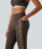 Leopard Print High Waisted Tummy Control Butt Lifting Yoga Leggings with Pockets — Hot Fudge — view 6