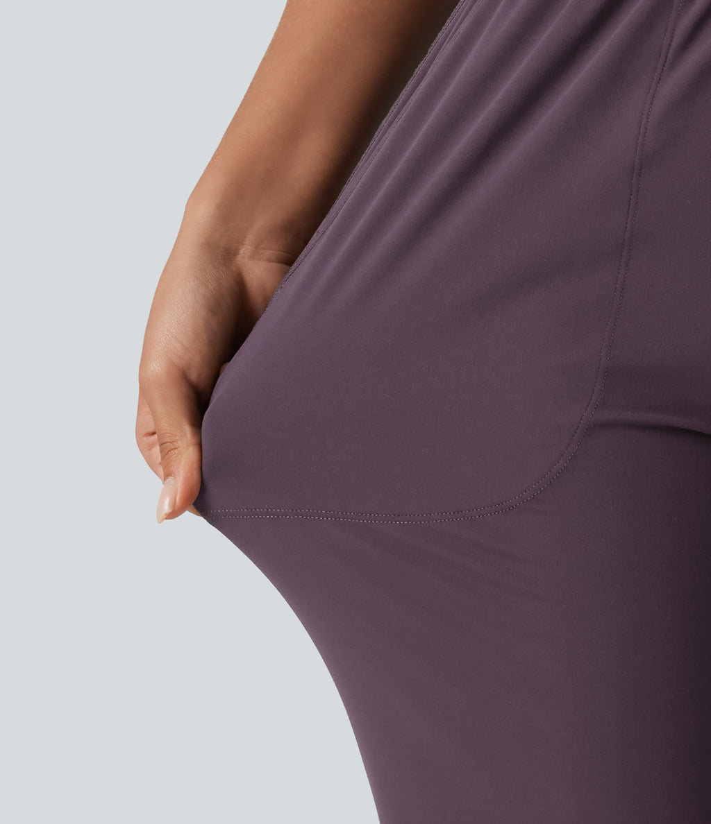 High Waisted Drawstring Flare Yoga Trousers with Pockets — Night's Purple — view 6