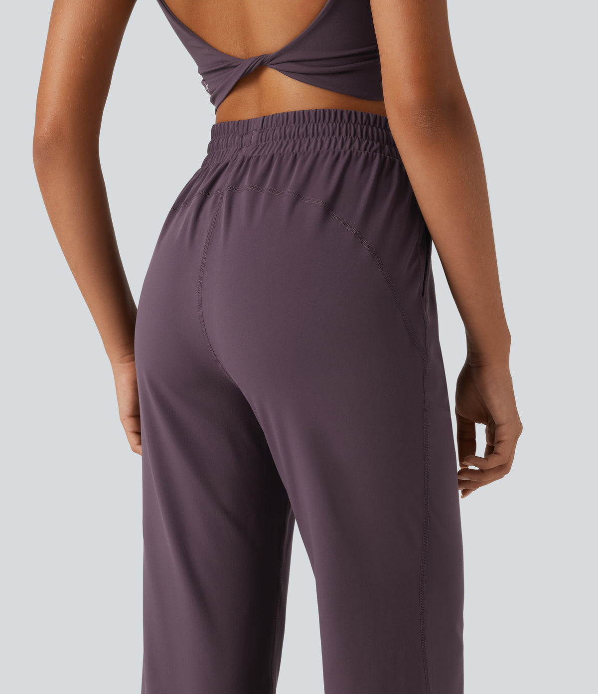High Waisted Drawstring Flare Yoga Trousers with Pockets — Night's Purple — view 4