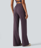 High Waisted Drawstring Flare Yoga Trousers with Pockets — Night's Purple — view 2