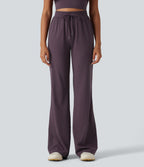 High Waisted Drawstring Flare Yoga Trousers with Pockets — Night's Purple — view 1
