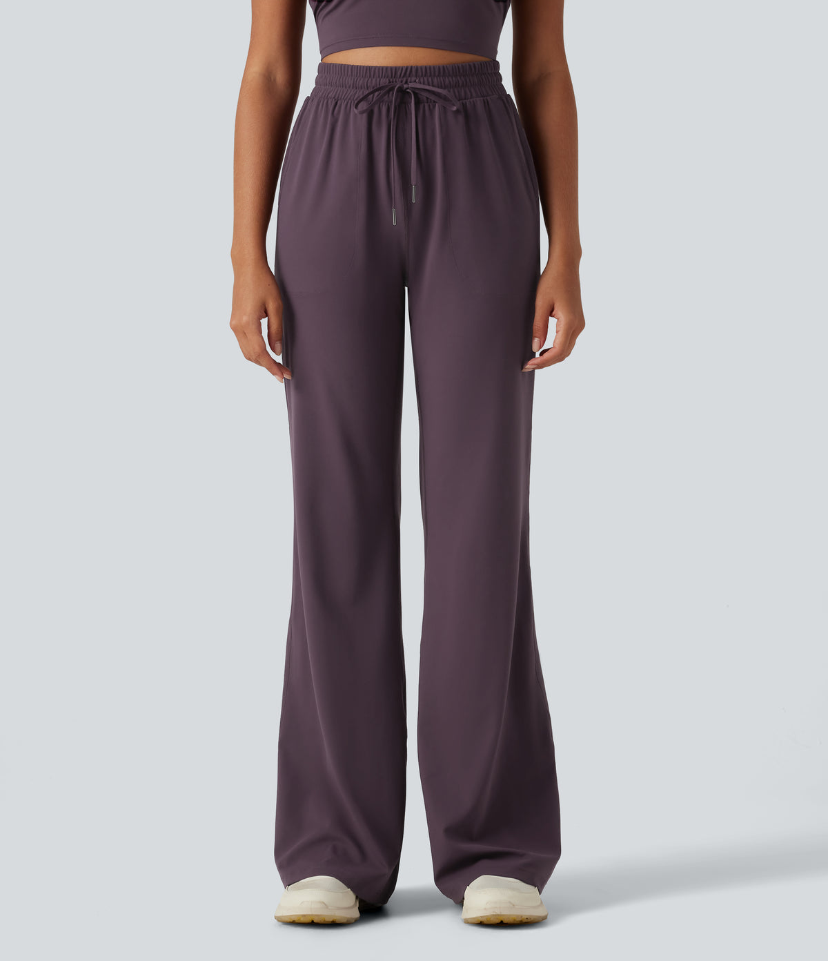 High Waisted Drawstring Flare Yoga Trousers with Pockets — Night's Purple — view 1
