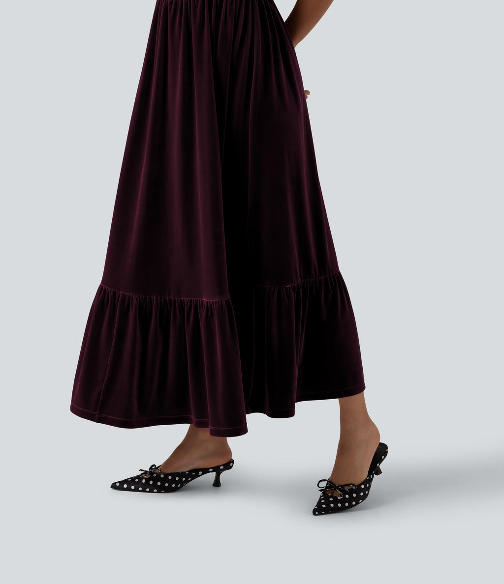 Square Neck Tie Front Flowy Midi Casual Slip Milkmaid Dress — Dusky purple — view 6