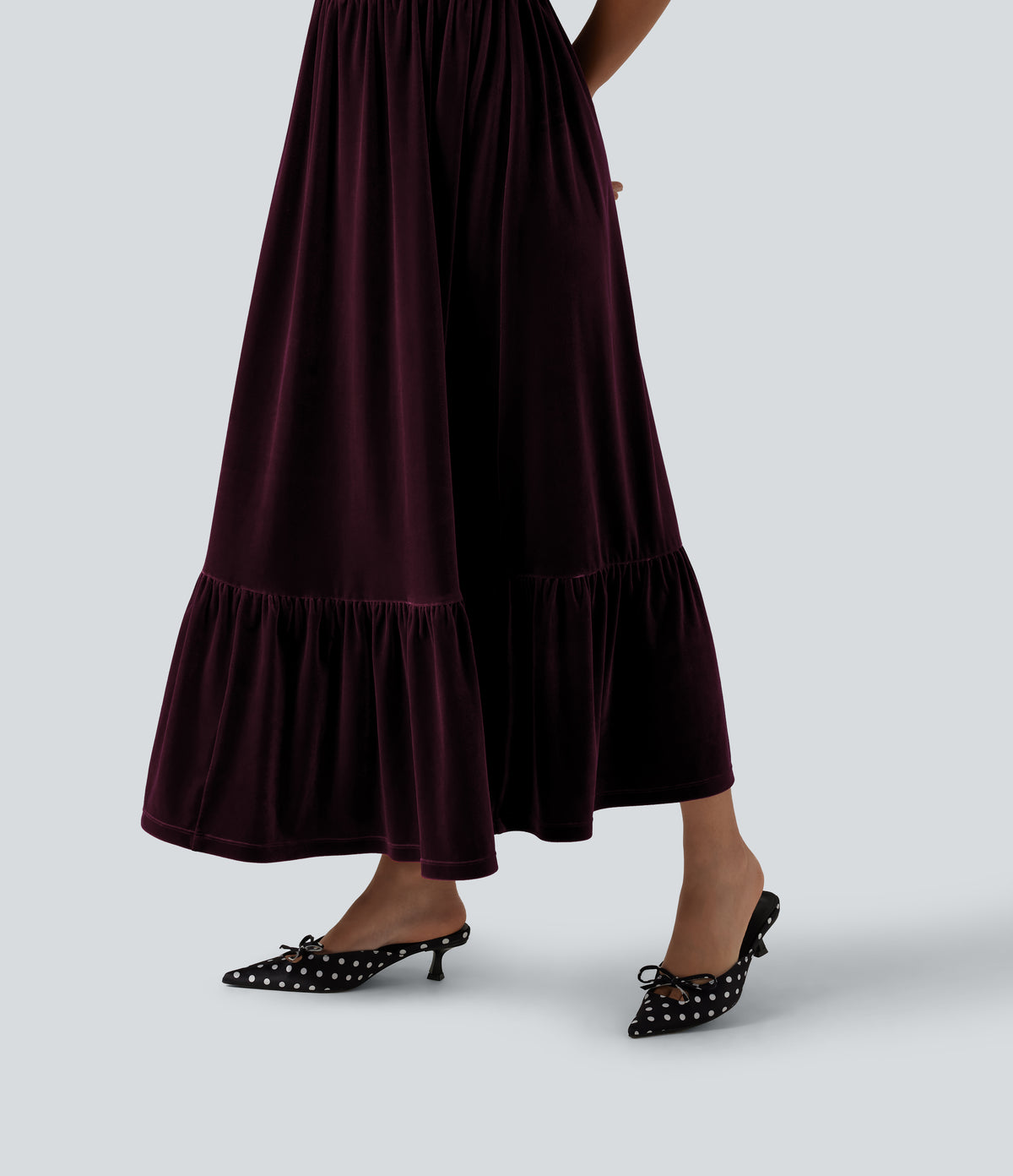 Square Neck Tie Front Flowy Midi Casual Slip Milkmaid Dress — Dusky purple — view 6