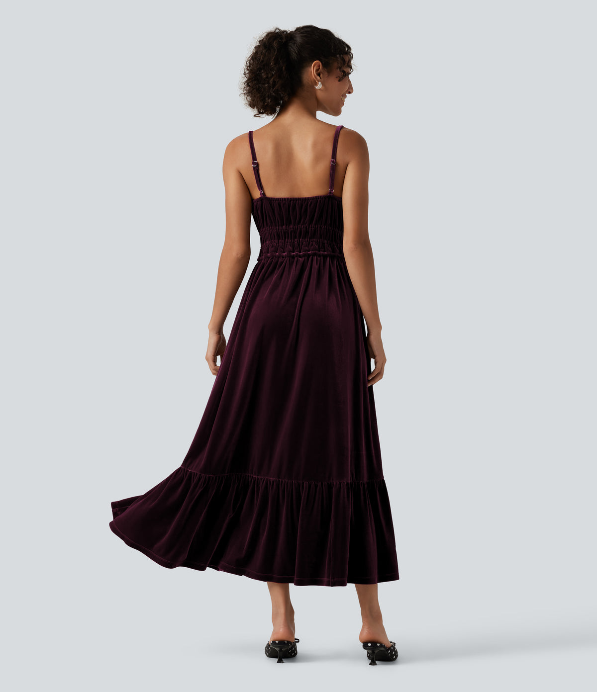 Square Neck Tie Front Flowy Midi Casual Slip Milkmaid Dress — Dusky purple — view 2