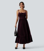 Square Neck Tie Front Flowy Midi Casual Slip Milkmaid Dress — Dusky purple — view 8