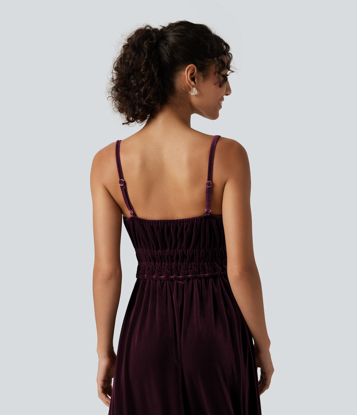 Square Neck Tie Front Flowy Midi Casual Slip Milkmaid Dress — Dusky purple — view 4
