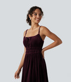 Square Neck Tie Front Flowy Midi Casual Slip Milkmaid Dress — Dusky purple — view 5
