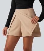 High Waisted Slit Hem Mini Casual Skirt — Candied Ginger — view 4