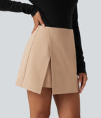 High Waisted Slit Hem Mini Casual Skirt — Candied Ginger — view 3