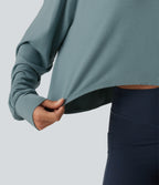 Round Neck Batwing Long Sleeve Curved Hem Cut Out Back Lounging Top — Tourmaline — view 6