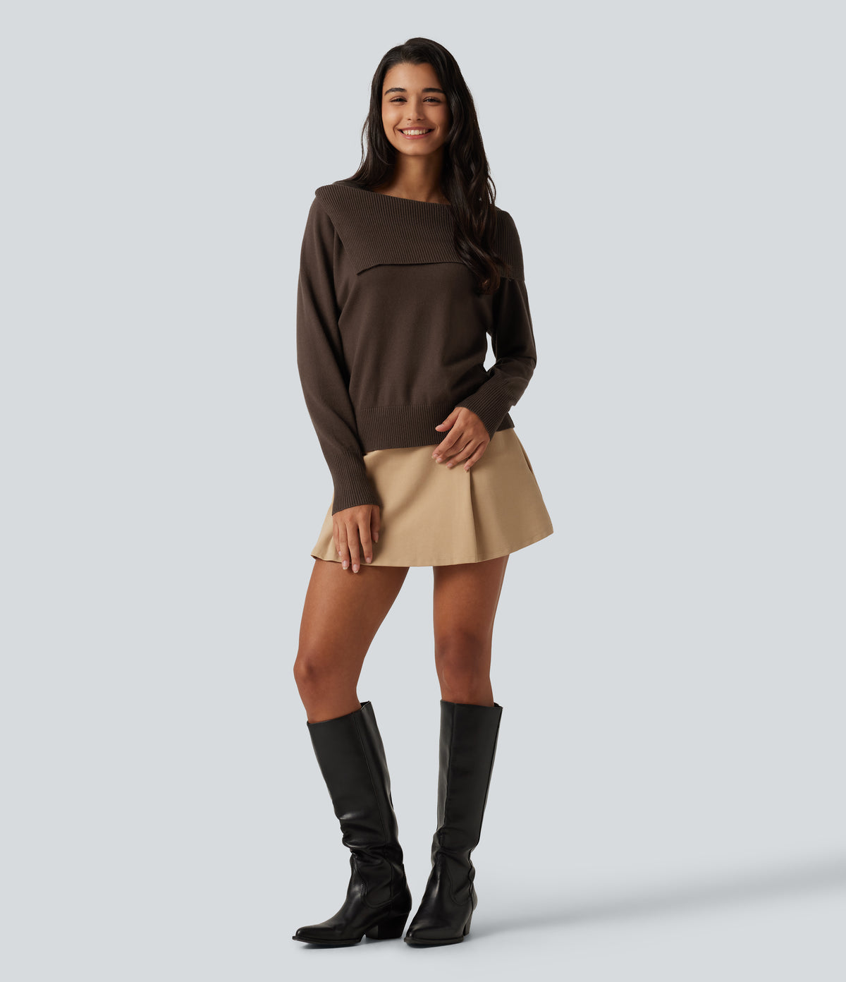 Lapel Long Sleeve Casual Jumper — Flamewood Brown — view 7