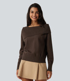 Lapel Long Sleeve Casual Jumper — Flamewood Brown — view 1