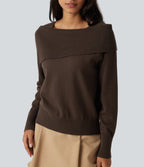 Lapel Long Sleeve Casual Jumper — Flamewood Brown — view 5