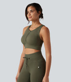 Medium Support Round Neck Non-Removable Pad Contrast Mesh InstantCool Quick Dry Running Sports Bra-UPF50+ — Grass Grey Green — view 3