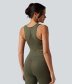 Medium Support Round Neck Non-Removable Pad Contrast Mesh InstantCool Quick Dry Running Sports Bra-UPF50+ — Grass Grey Green — view 2