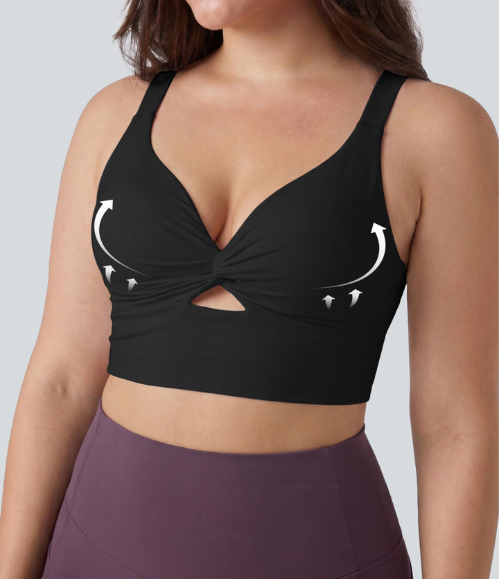 Plus Size Light Support Molded Cups Push-Up Yoga Sports Bra — Black — view 1