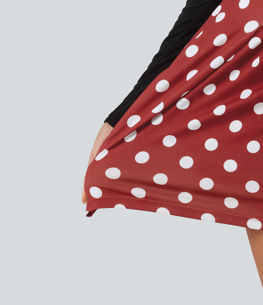Mid Rise Wide Leg Polka Dot Casual Shorts 4" with Pockets — Clay Rose Dot — view 6