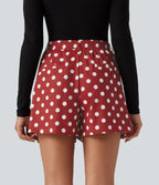 Mid Rise Wide Leg Polka Dot Casual Shorts 4" with Pockets — Clay Rose Dot — view 4