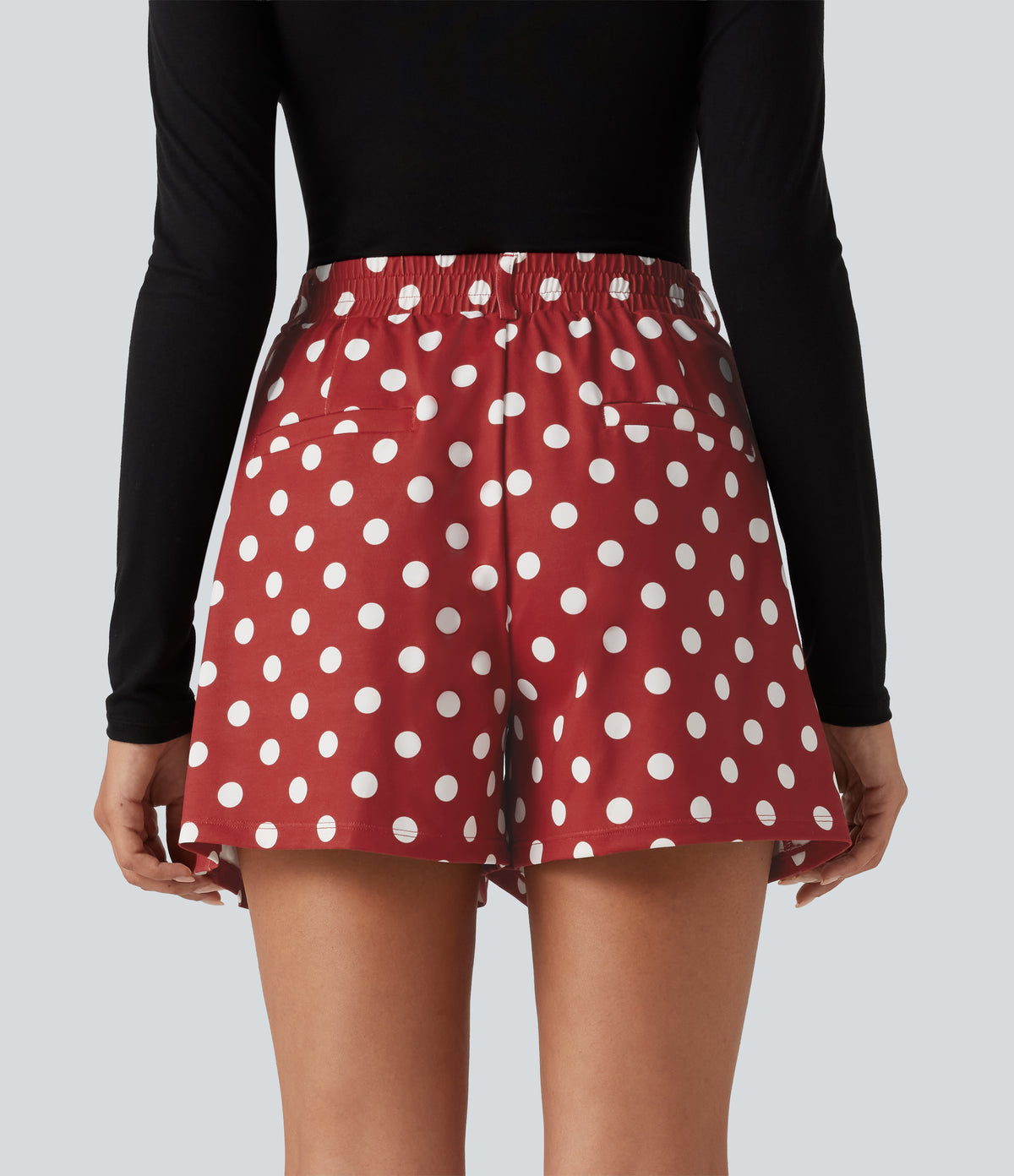 Mid Rise Wide Leg Polka Dot Casual Shorts 4" with Pockets — Clay Rose Dot — view 4