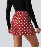 Mid Rise Wide Leg Polka Dot Casual Shorts 4" with Pockets — Clay Rose Dot — view 2