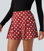 Mid Rise Wide Leg Polka Dot Casual Shorts 4" with Pockets — Clay Rose Dot — view 5