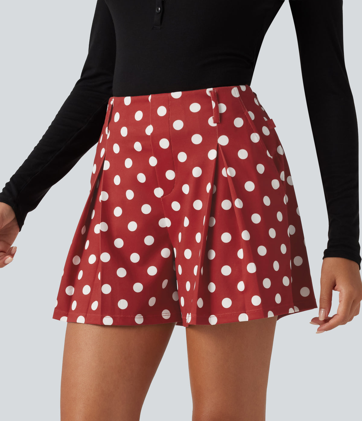 Mid Rise Wide Leg Polka Dot Casual Shorts 4" with Pockets — Clay Rose Dot — view 5