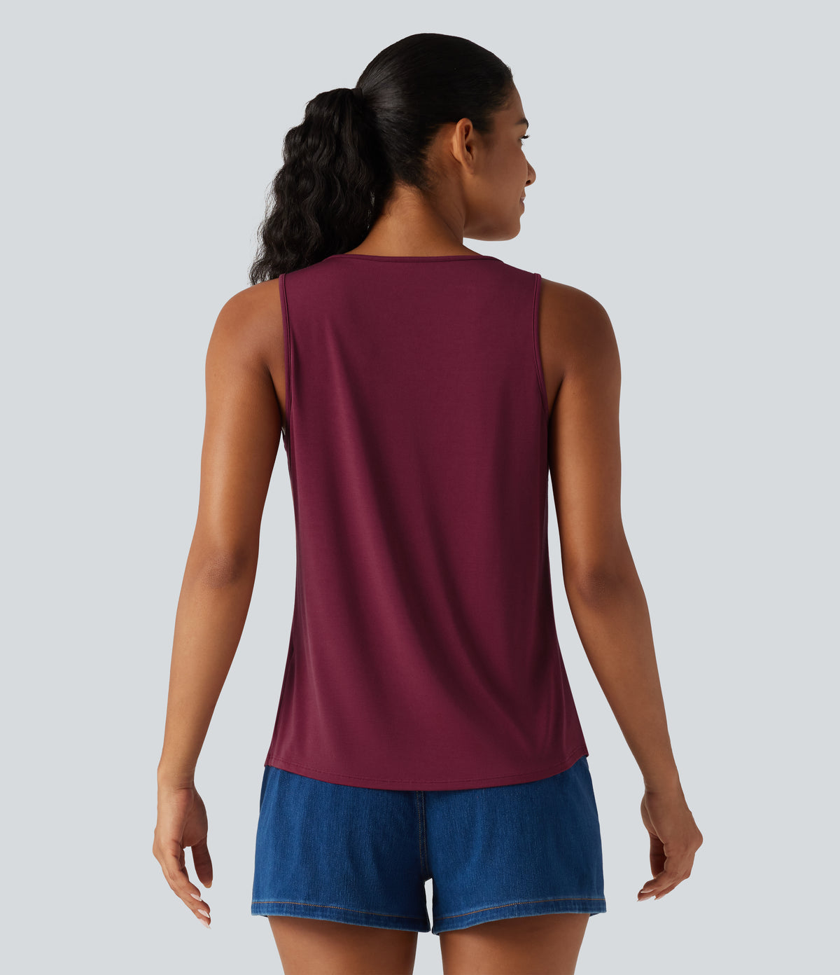 V Neck Crossover Curved Hem Casual Tank Top — Purple Potion — view 2